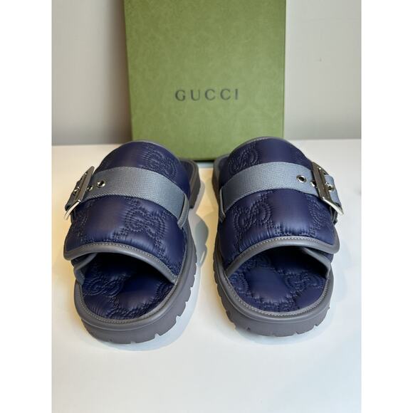 NIB Authentic Gucci Men\'s Sandals Blue Nylon Slides Size UK9 US9.5 main image 7